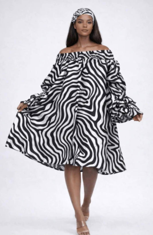 ZEBRA STRIPPED AFRICAN DRESS (FITS SMALL-3X)