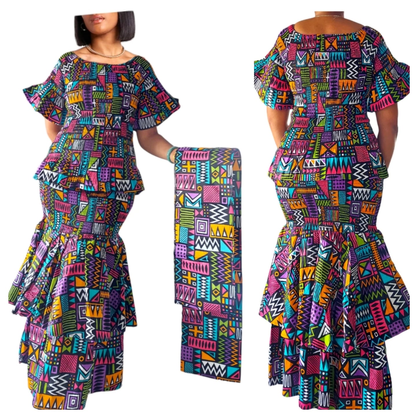 MULTI-COLOR AFRICAN PRINT SKIRT SET (FITS SIZE SMALL - XL)