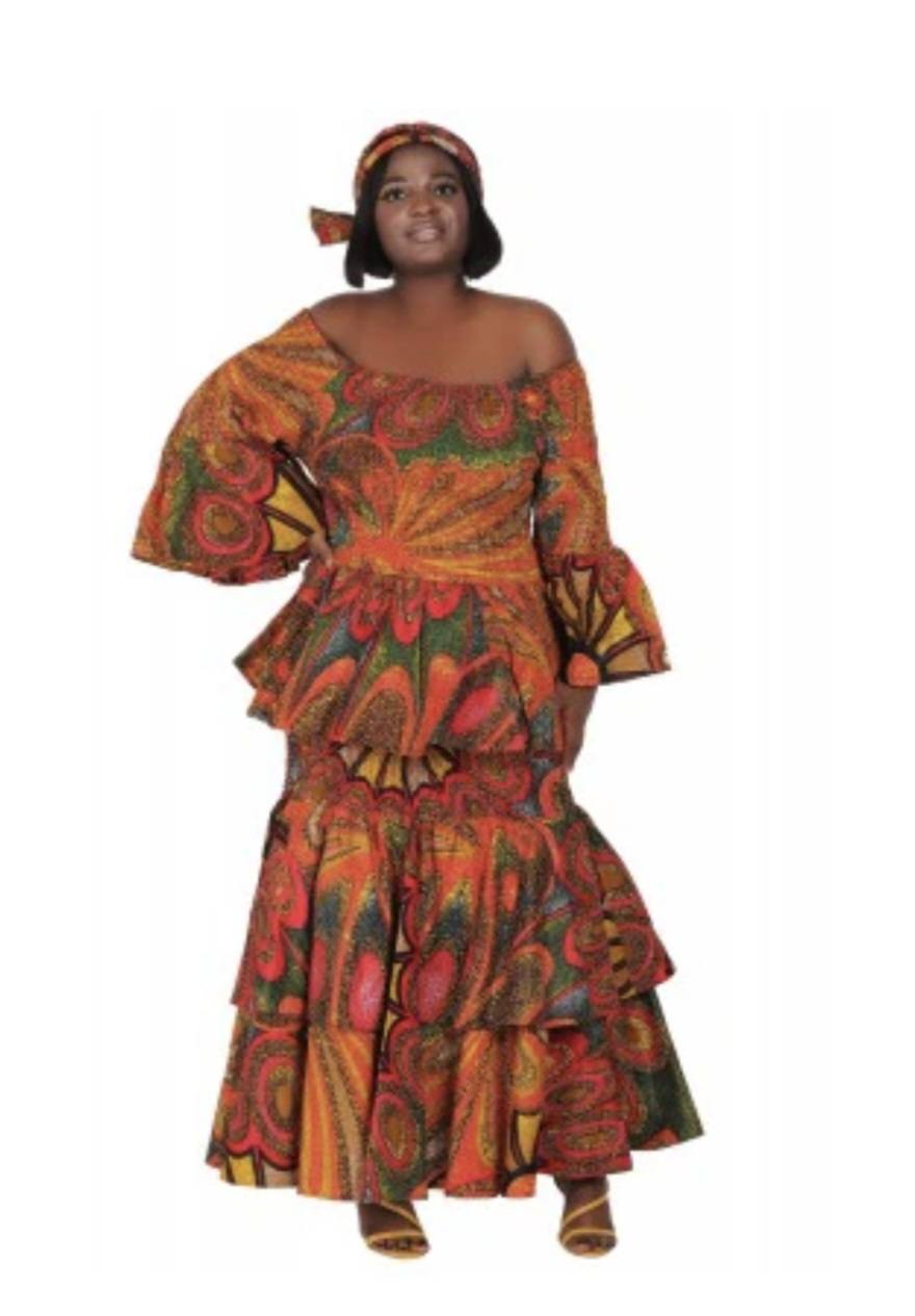 2-PIECE SUNBURST AFRICAN PRINT SKIRT SET (FITS SMALL-3X)