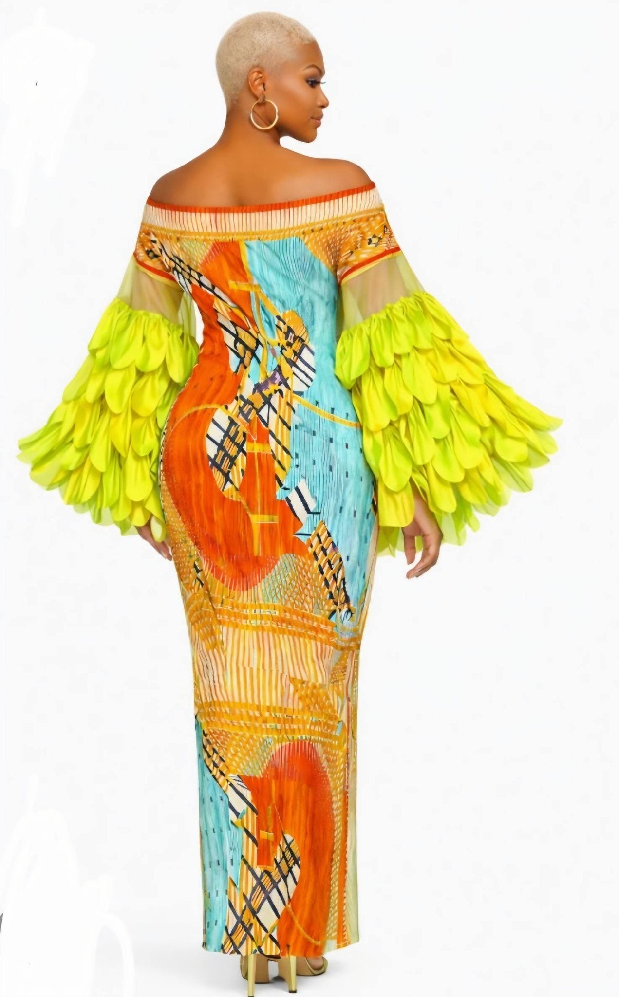 ORANGE MULTI-COLOR STATEMENT DRESS