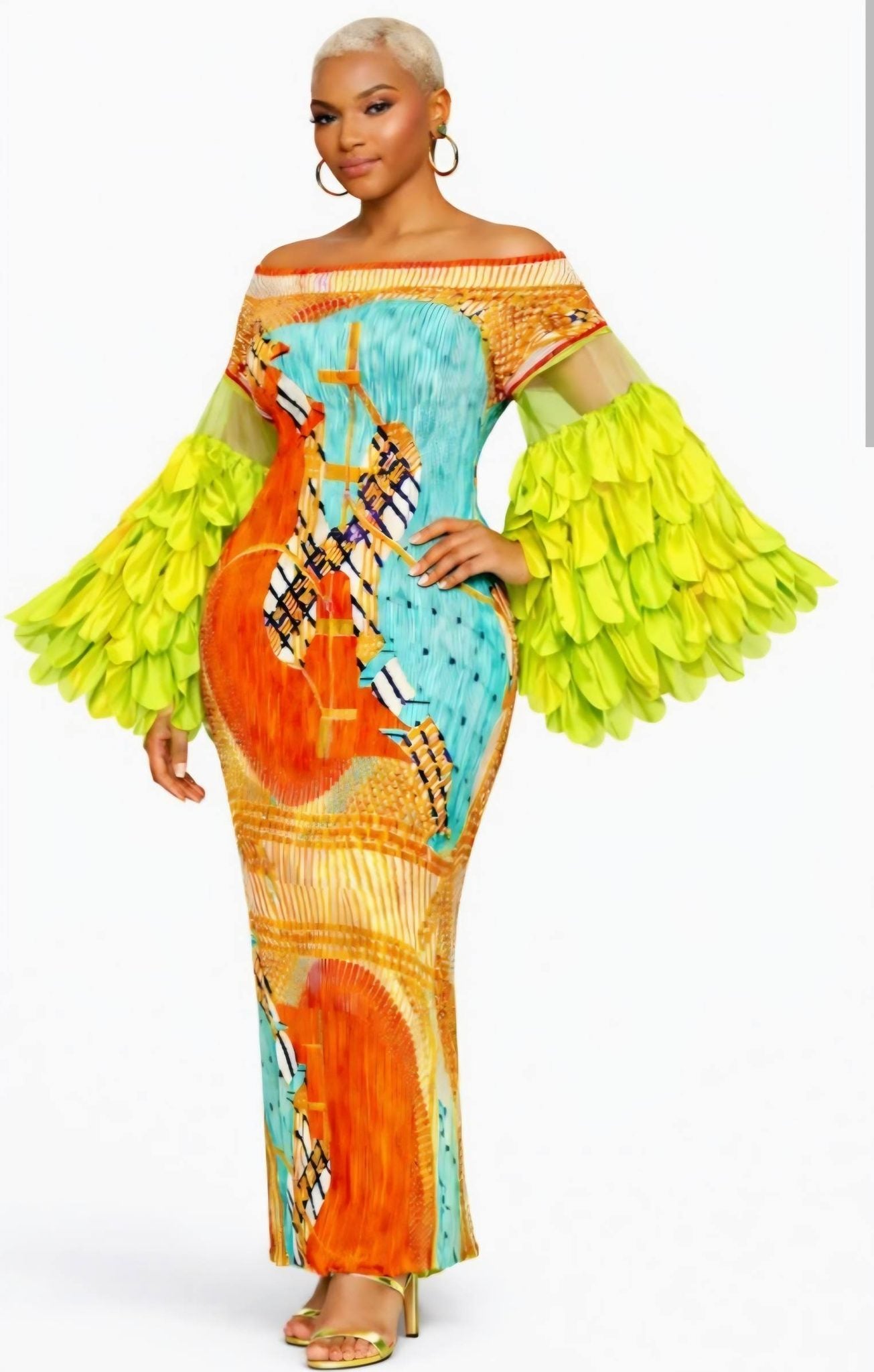 ORANGE MULTI-COLOR STATEMENT DRESS