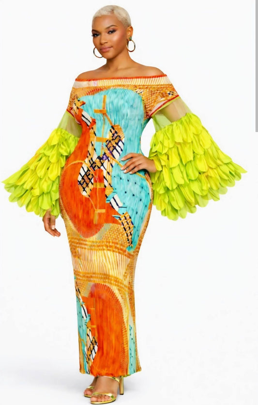 ORANGE MULTI-COLOR STATEMENT DRESS