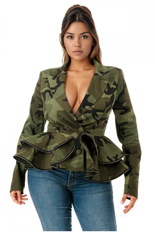 CAMO PEPLUM TOP