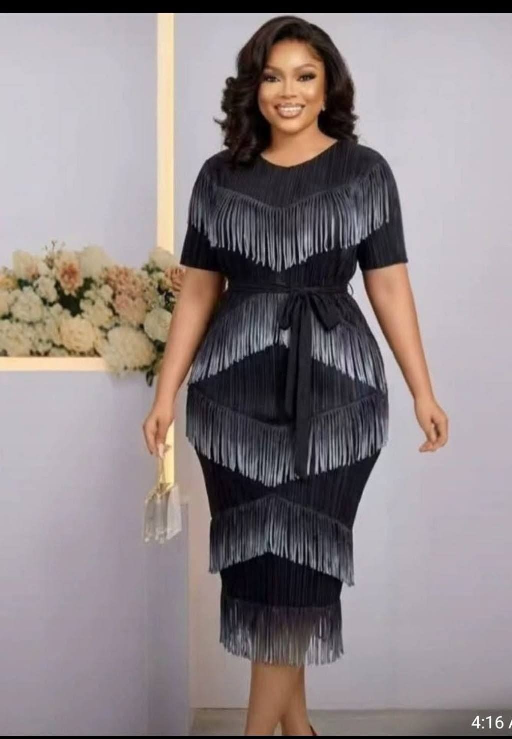 FRINGE STATEMENT DRESS (FITS- SMALL-3X)