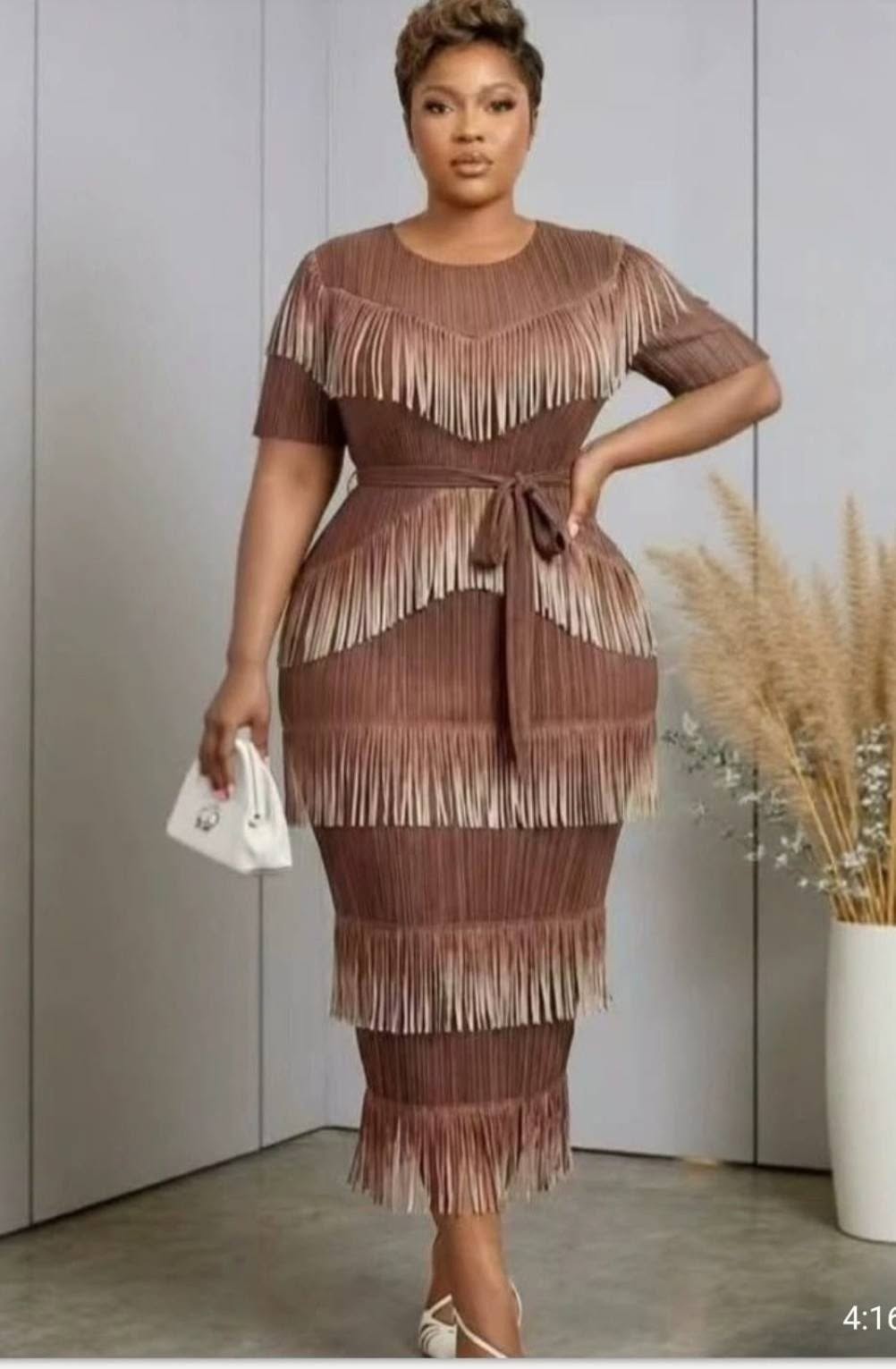 FRINGE STATEMENT DRESS (FITS- SMALL-3X)