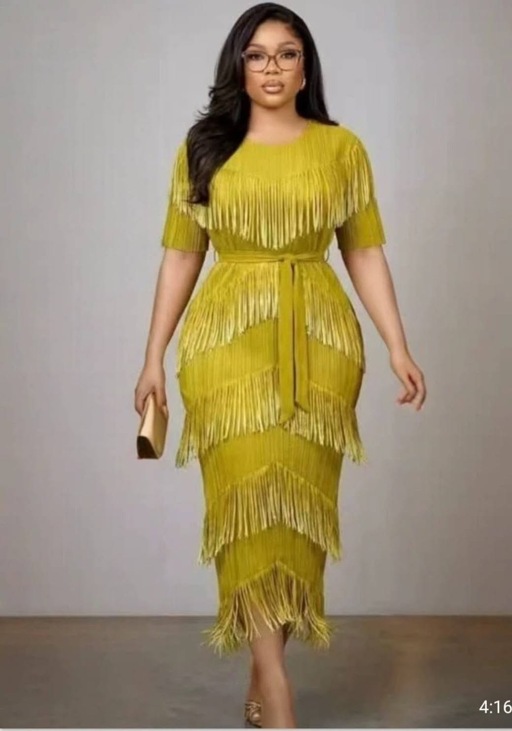 FRINGE STATEMENT DRESS (FITS- SMALL-3X)