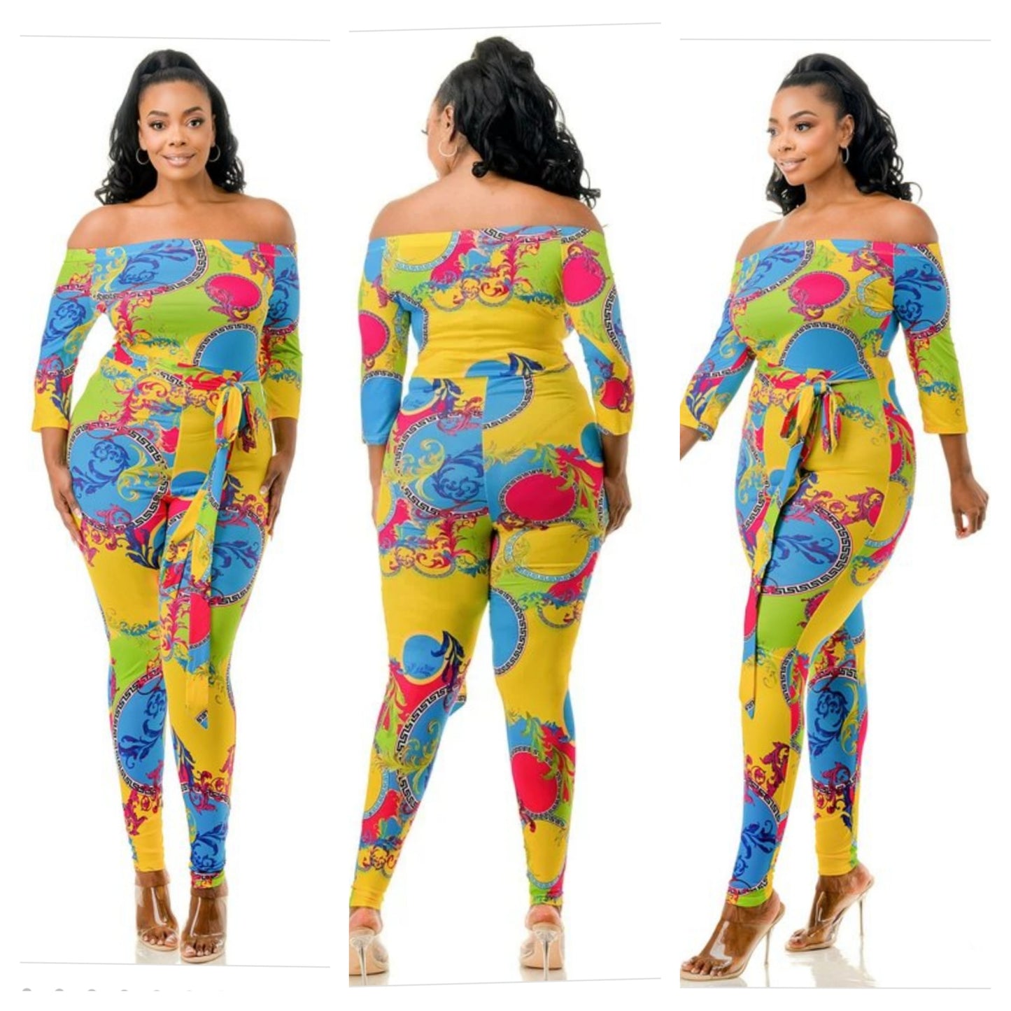 OFF SHOULDER MEDALLION WAIST TIE JUMPER