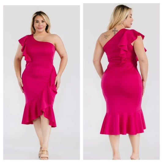 ONE SHOULDER RUFFLE BODYCON DRESS