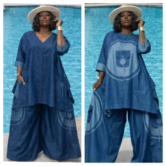 2-PIECE WIDE LEG DENIM PANT SET