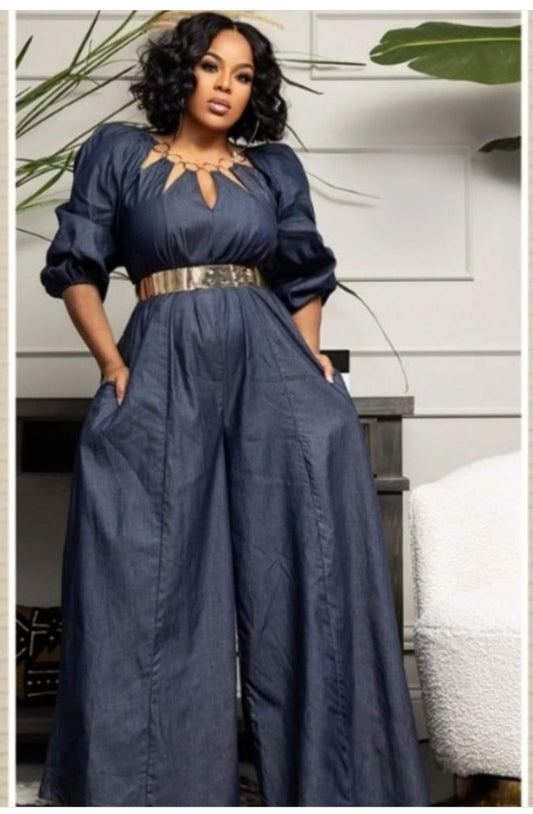 WIDE LEG DENIM STATEMENT JUMPER