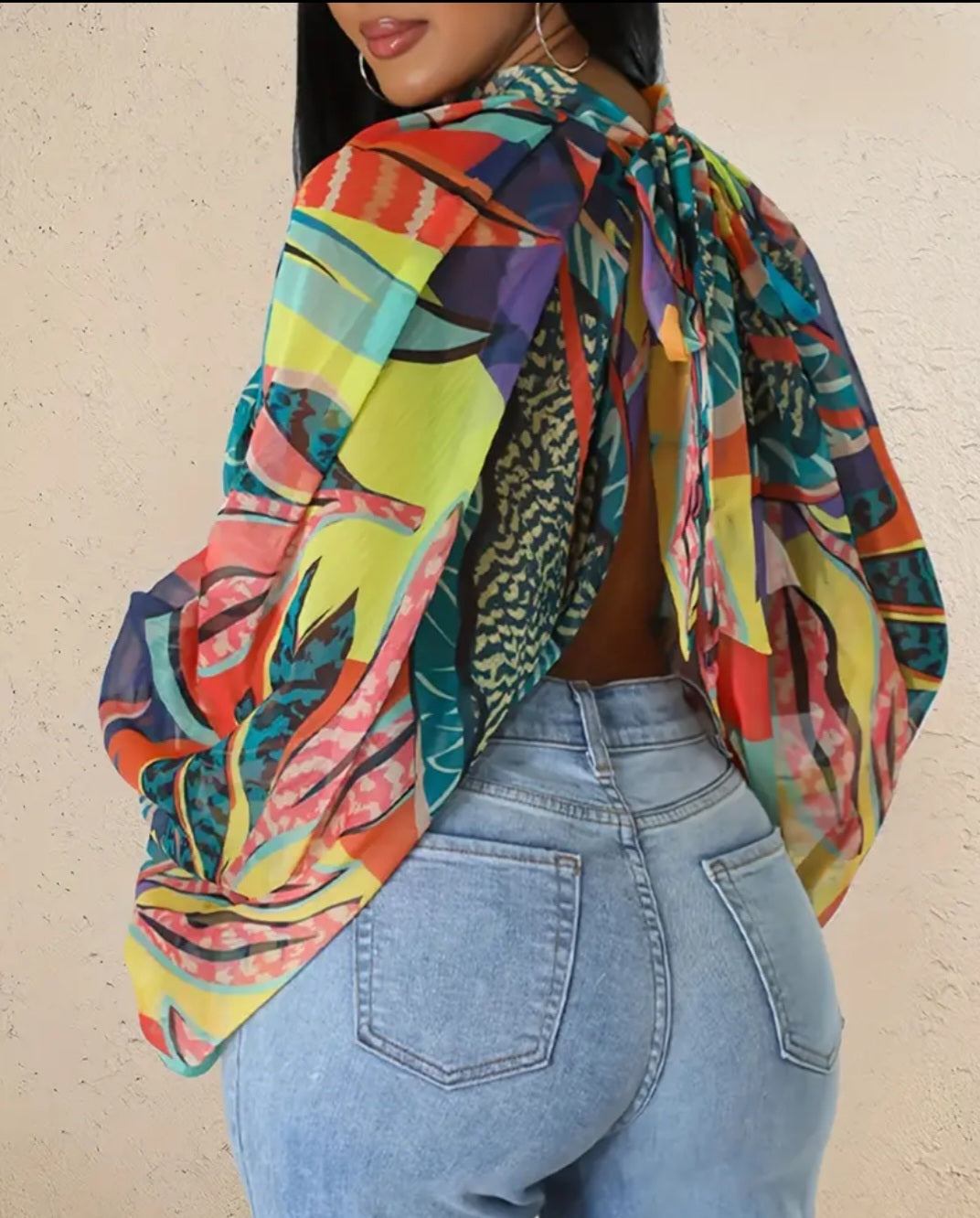 GRAPHIC MULTI-COLOR SHEER TOP