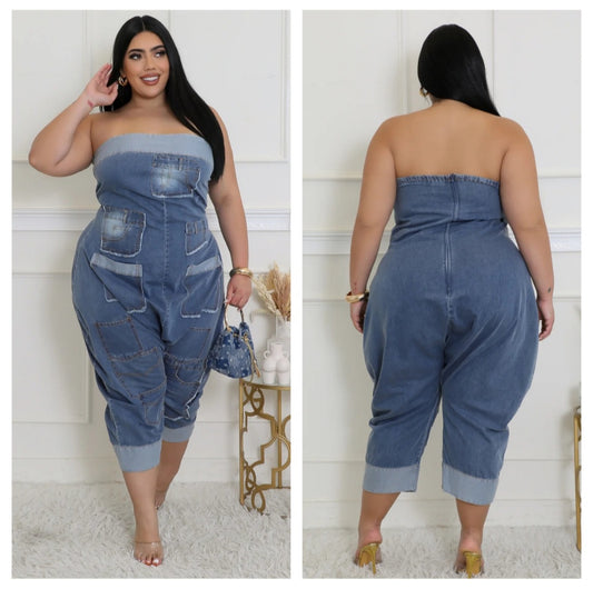 STRAPLESS DENIM JUMPER