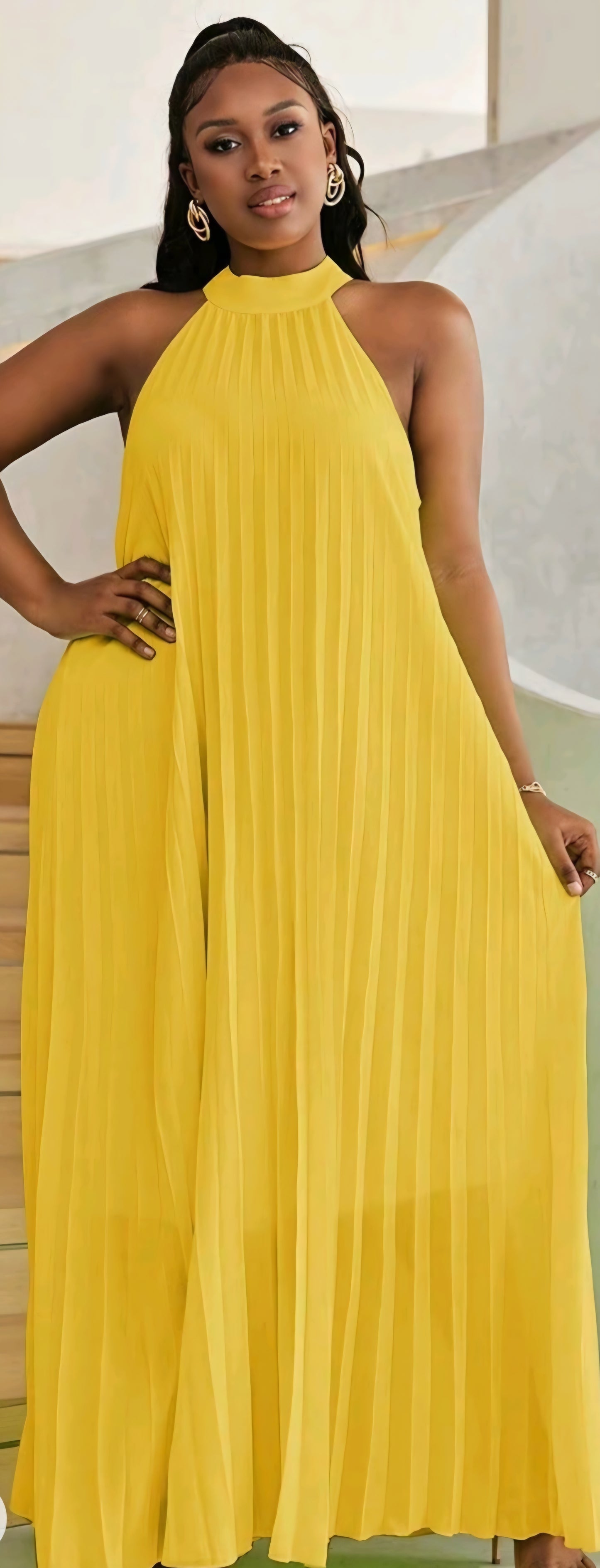 HALTER PLEATED MAXI DRESS