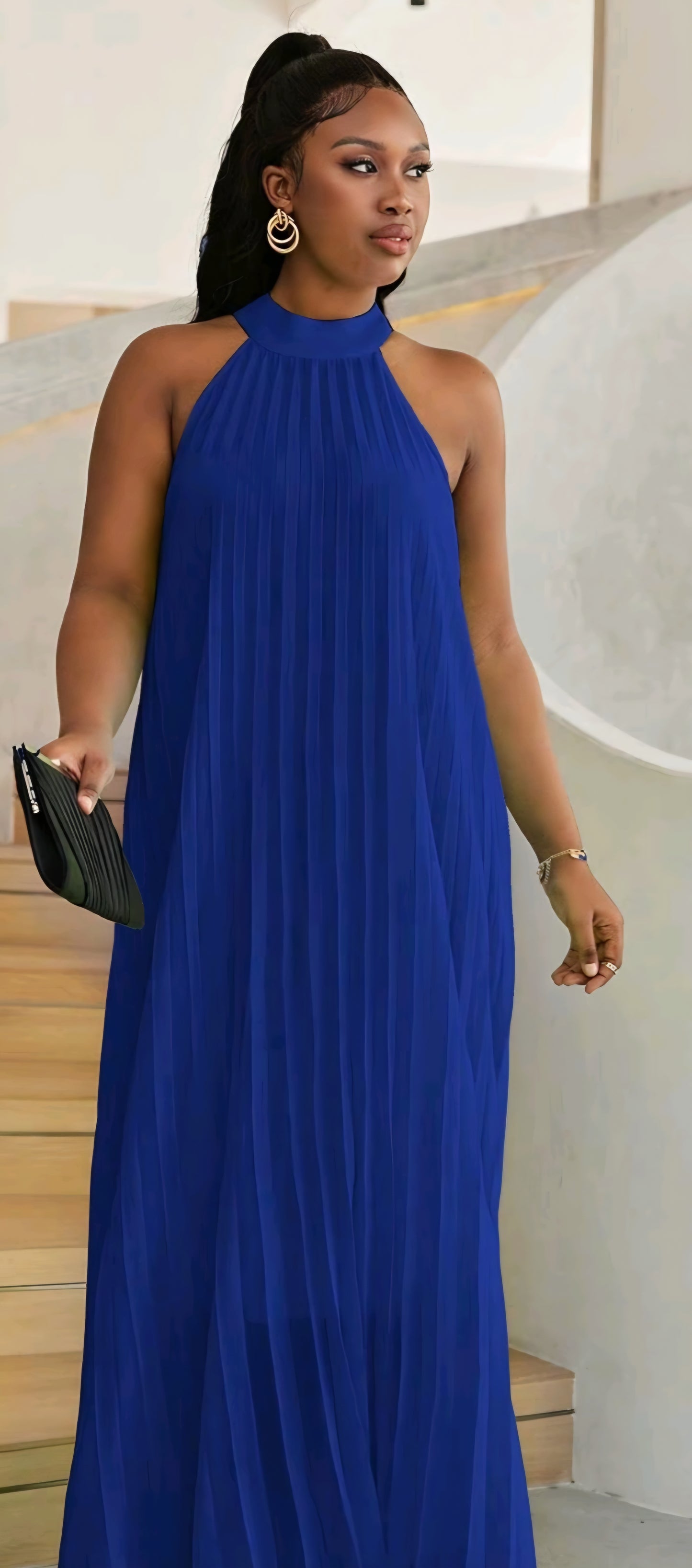 HALTER PLEATED MAXI DRESS