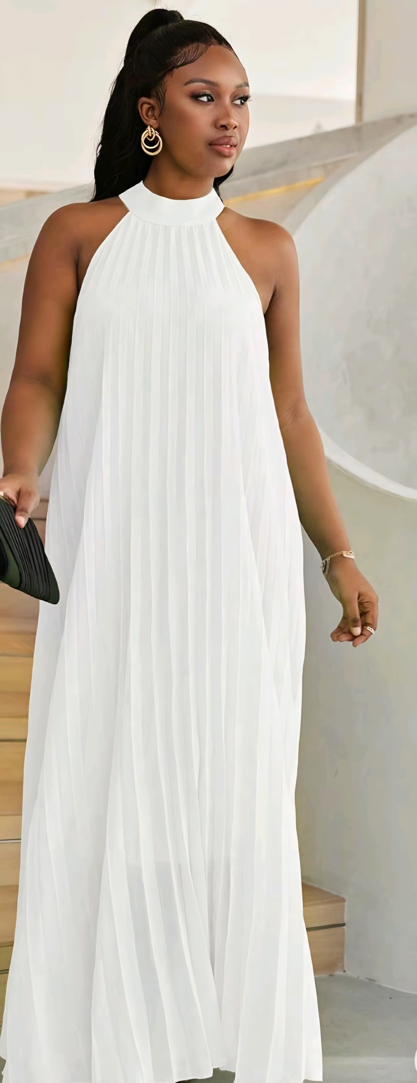 HALTER PLEATED MAXI DRESS