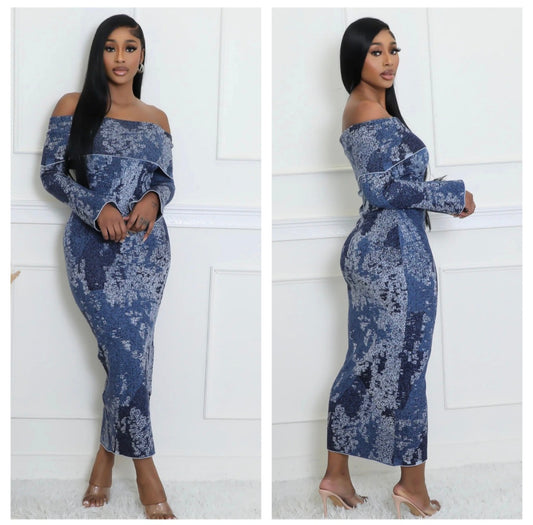 OFF SHOULDER  SWEATER MAXI DRESS