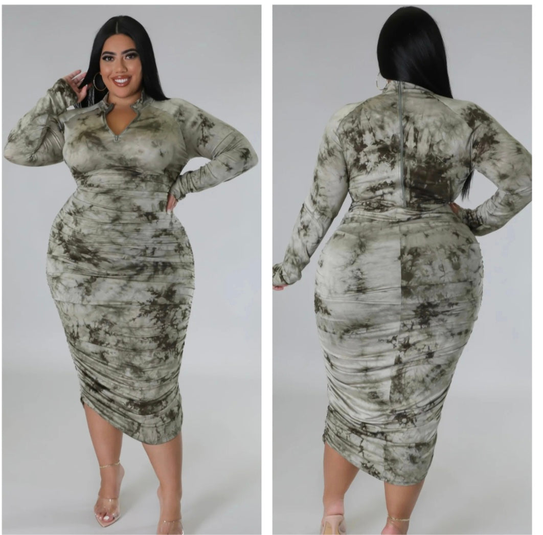OLIVE RUCHED BODYCON DRESS