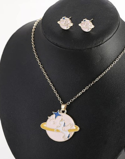 HEART PLANET UNICORN NECKLACE