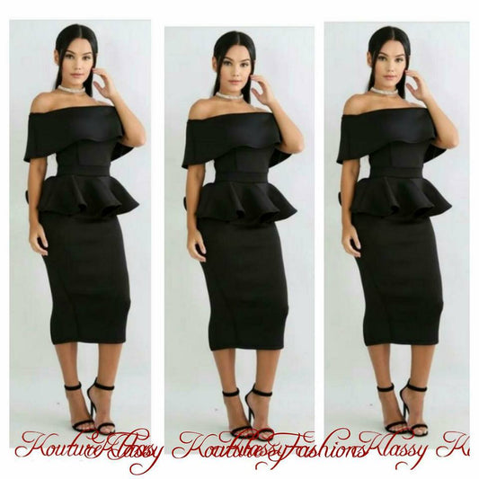 OFF SHOULDER FLARE PEPLUM DRESS