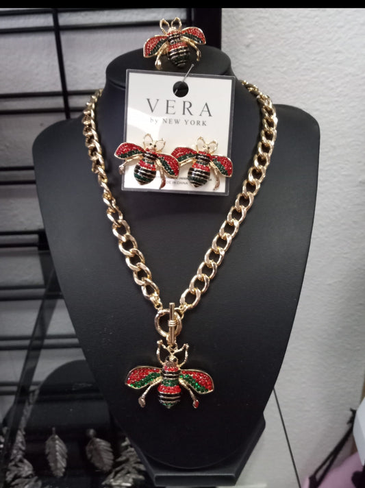 DESIGNER INSPIRED BUMBLE BEE NECKLACE, EARRING & RING SET (GUCCI)