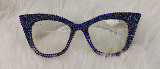 BLUE RHINESTONE FASHION SUNGLASSES