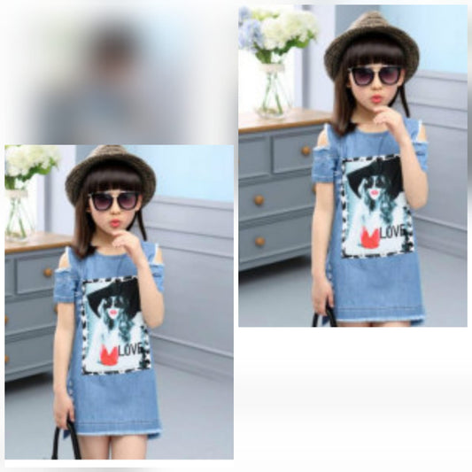 COLD SHOULDER FASHION DENIM DRESS