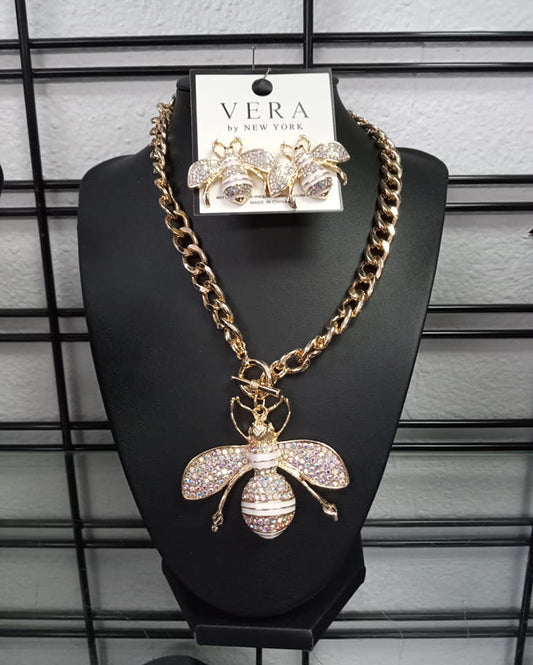 IRIDESCENT BUMBLE BEE NECKLACE & EARRING SET