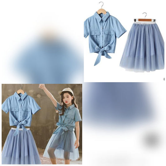 SHORT SLEEVES DENIM SKIRT SET