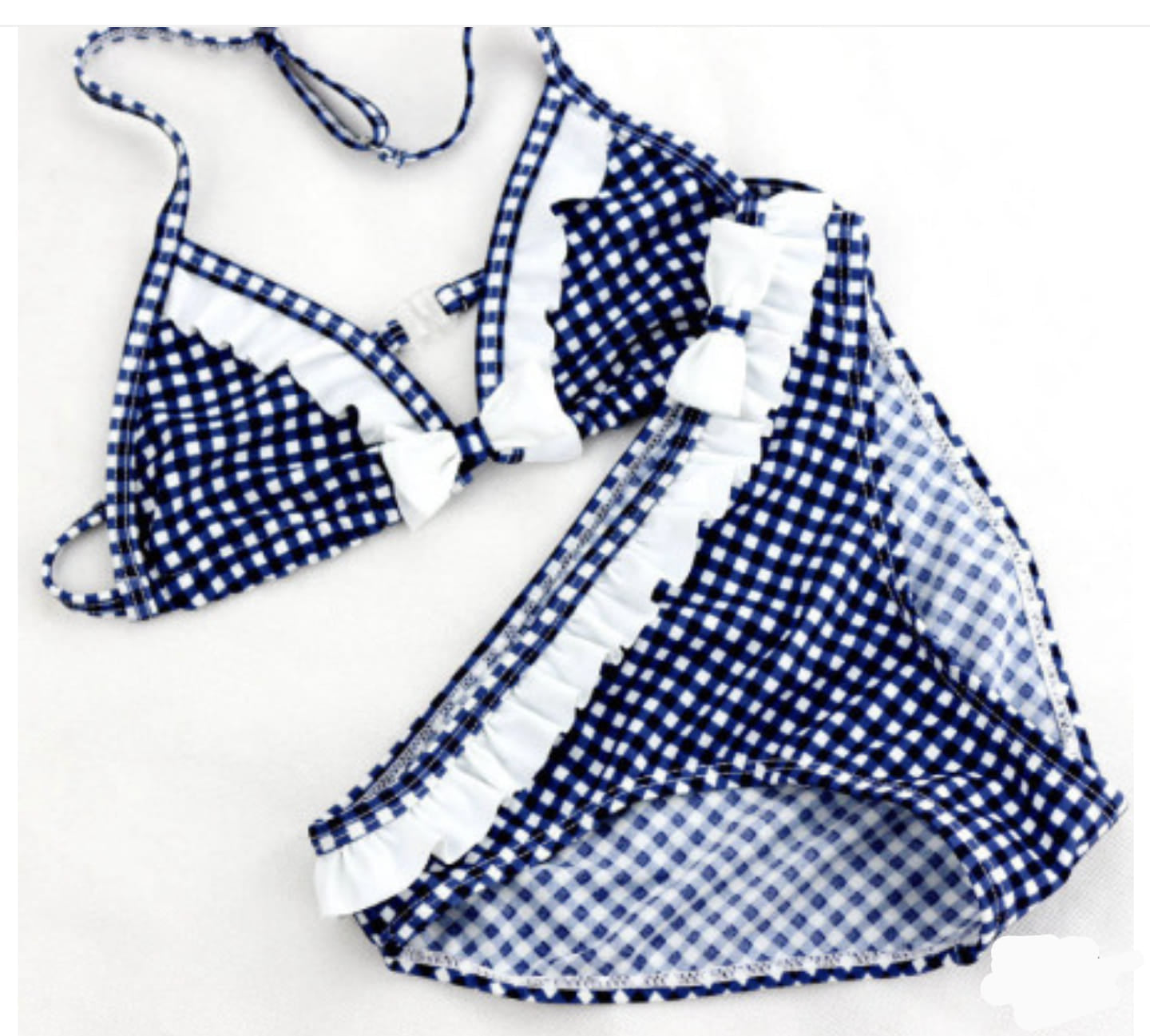 2-PIECE RUFFLE PLAID SWIM SUIT