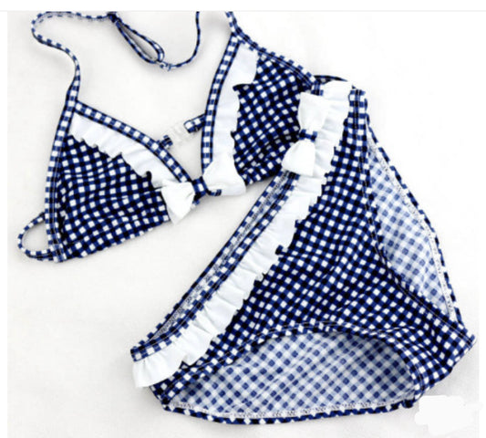 2-PIECE RUFFLE PLAID SWIM SUIT
