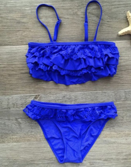 2-PIECE SOLID COLOR RUFFLE SWIM SET