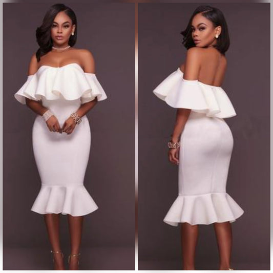 OFF SHOULDER RUFFLE BODYCON DRESS