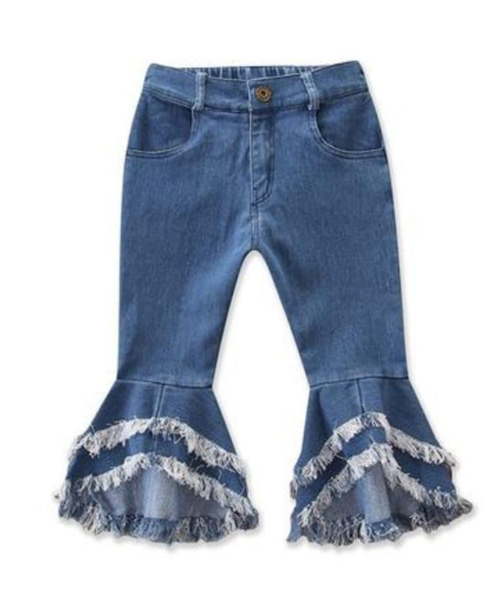 DENIM LAYERED HI-LOW PANTS