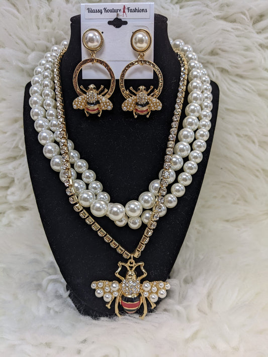 BUMBLE BEE PEARL NECKLACE SET #2