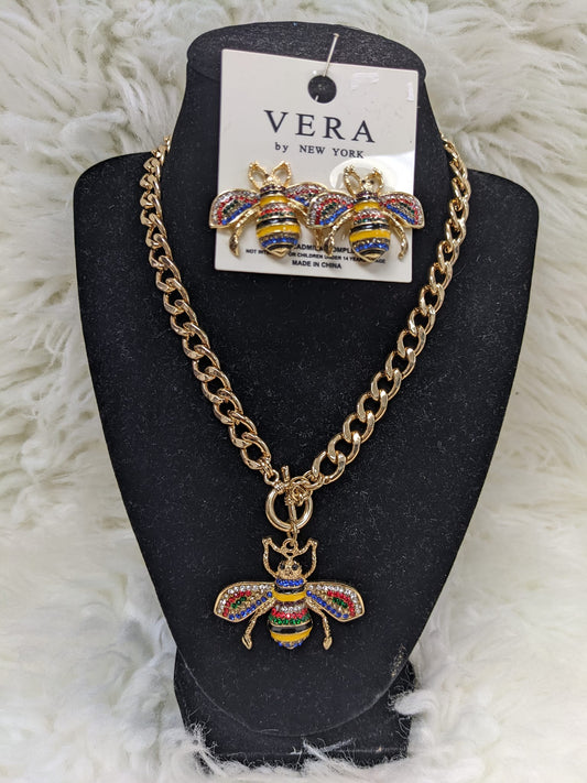 MULTI-COLOR BUMBLE BEE NECKLACE SET
