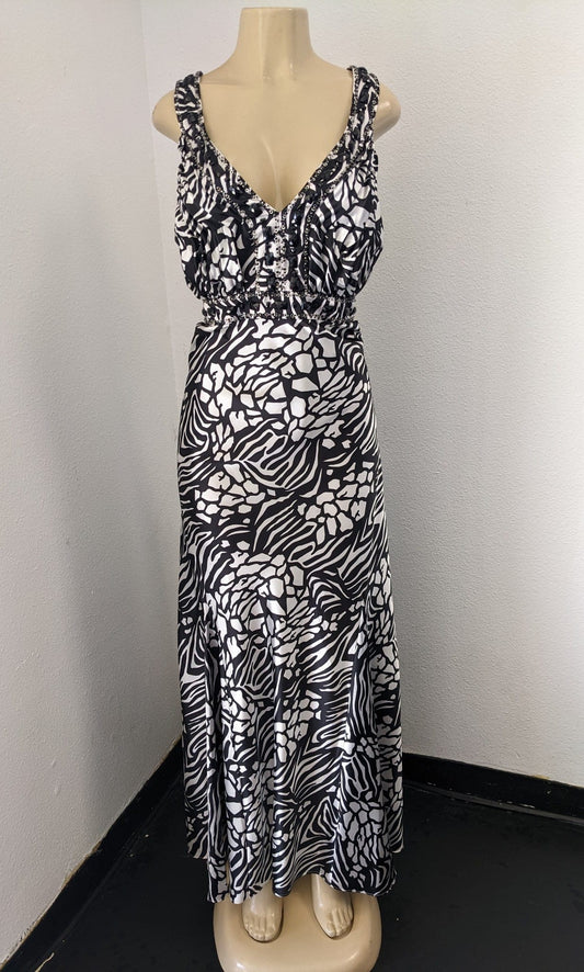 BLACK & WHTE RHINESTONE MAXI DRESS