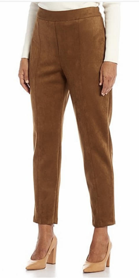 SUEDE FRONT ZIPPER PANTS (PLUS SIZE)