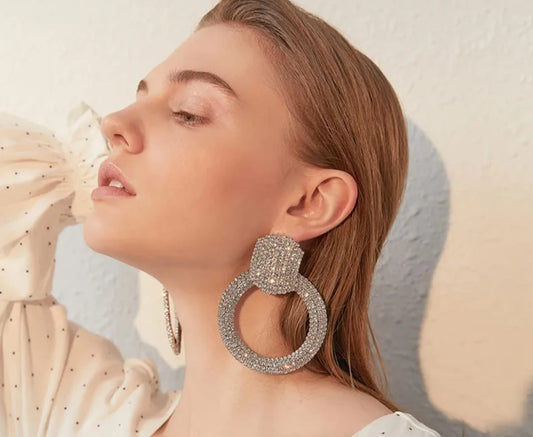CIRCULAR RHINESTONE STATEMENT EARRINGS