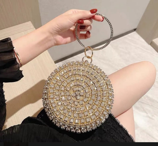 RHINESTONE ROUND CLUTCH EVENING BAG