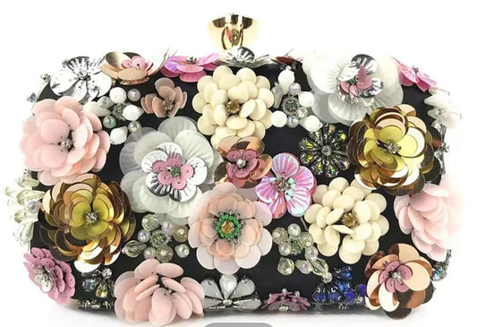 APRICOT FLORAL BEADING CLUTCH/HANDBAG