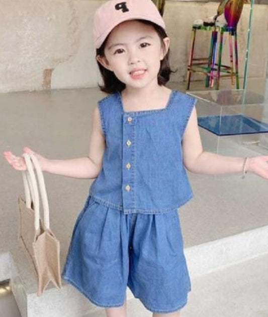SINGLE BREASTED DENIM SHORT SET