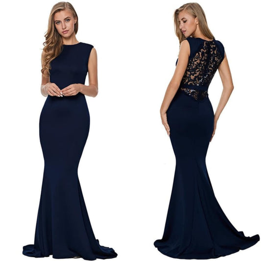 FLORAL EMBROIDERY FISHTAIL EVENING DRESS