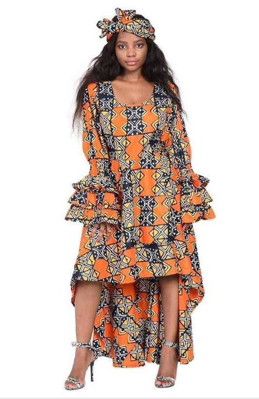 RUFFLE SLEEVES HI-LOW DRESS
