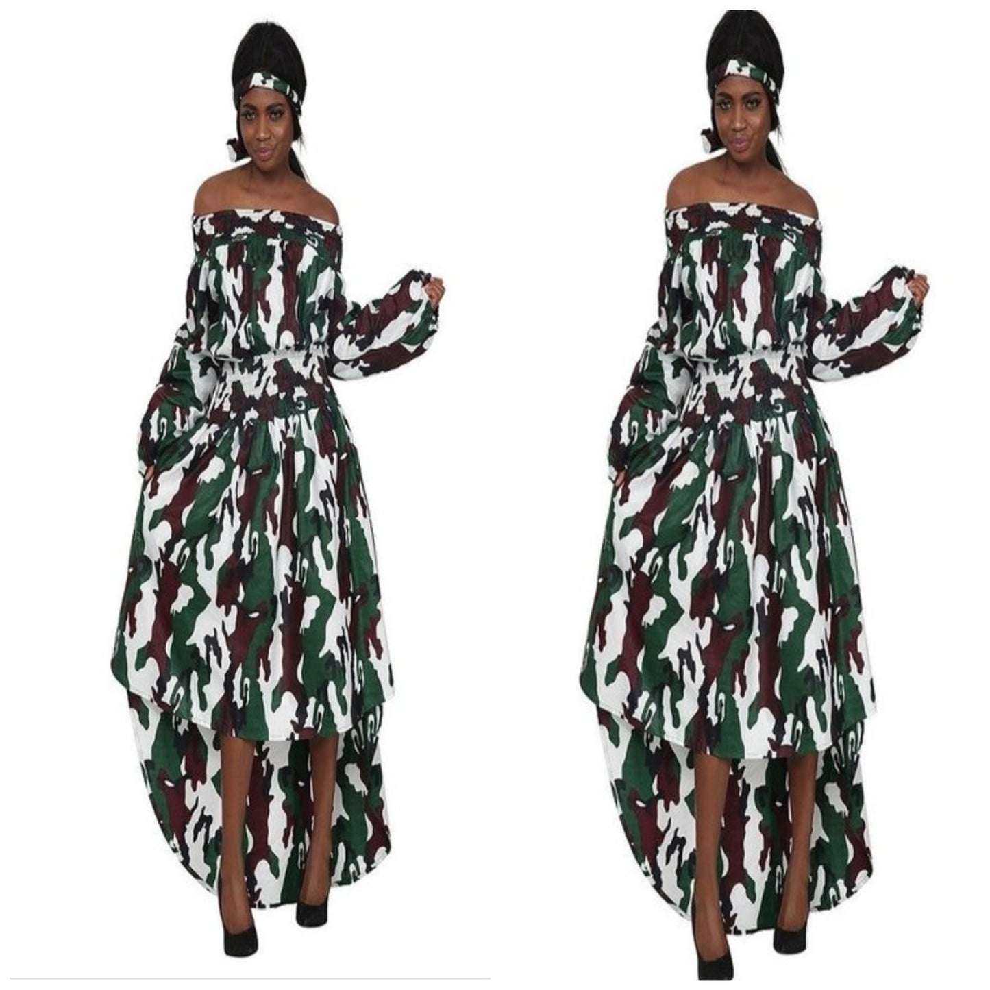 CAMO HIGH LOW AFRICAN DRESS