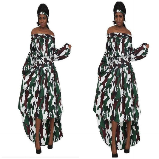 CAMO HIGH LOW AFRICAN DRESS