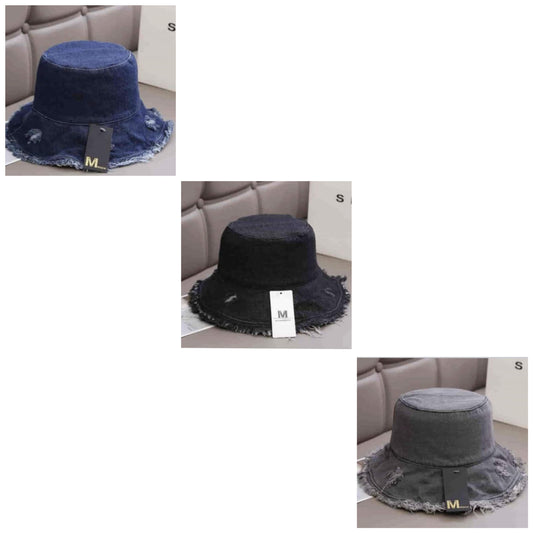 DENIM SHREDDED BUCKET HATS
