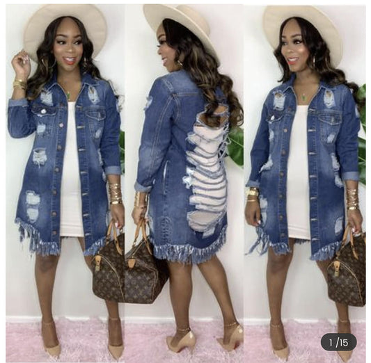 SINGLE BREASTED HOLLOW OUT RIPPED DENIM JACKET