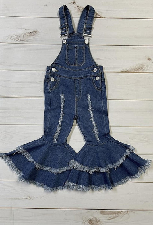 DOUBLE LAYER DISTRESSED DENIM OVERALLS