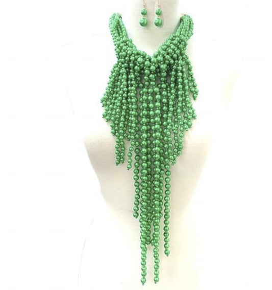 CHUNKY BEADED STATEMENT WATERFALL NECKLACE