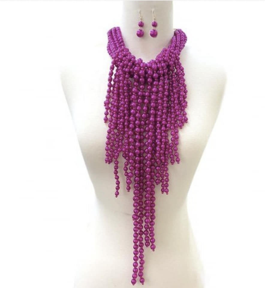 CHUNKY BEADED STATEMENT WATERFALL NECKLACE